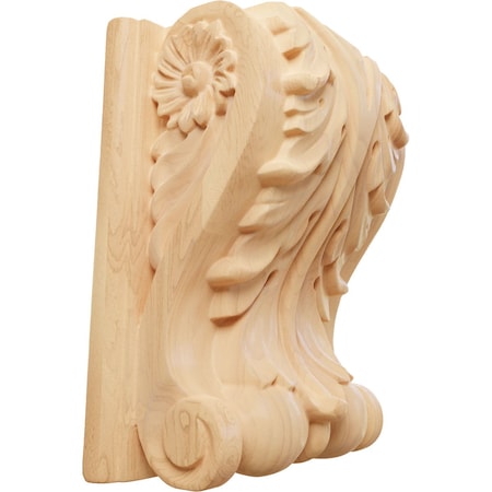 Ekena Millwork 5"W x 3"D x 6 1/2"H Large Acanthus Block w/ Backplate Wood Corbel, Red Oak CORW05X03X07ABRO